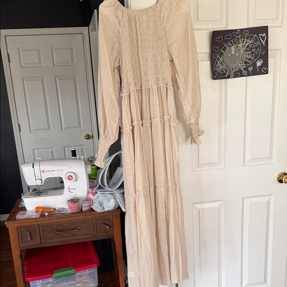 Chic Beige Long Sleeve Maxi Dress - Picture 5 of 5